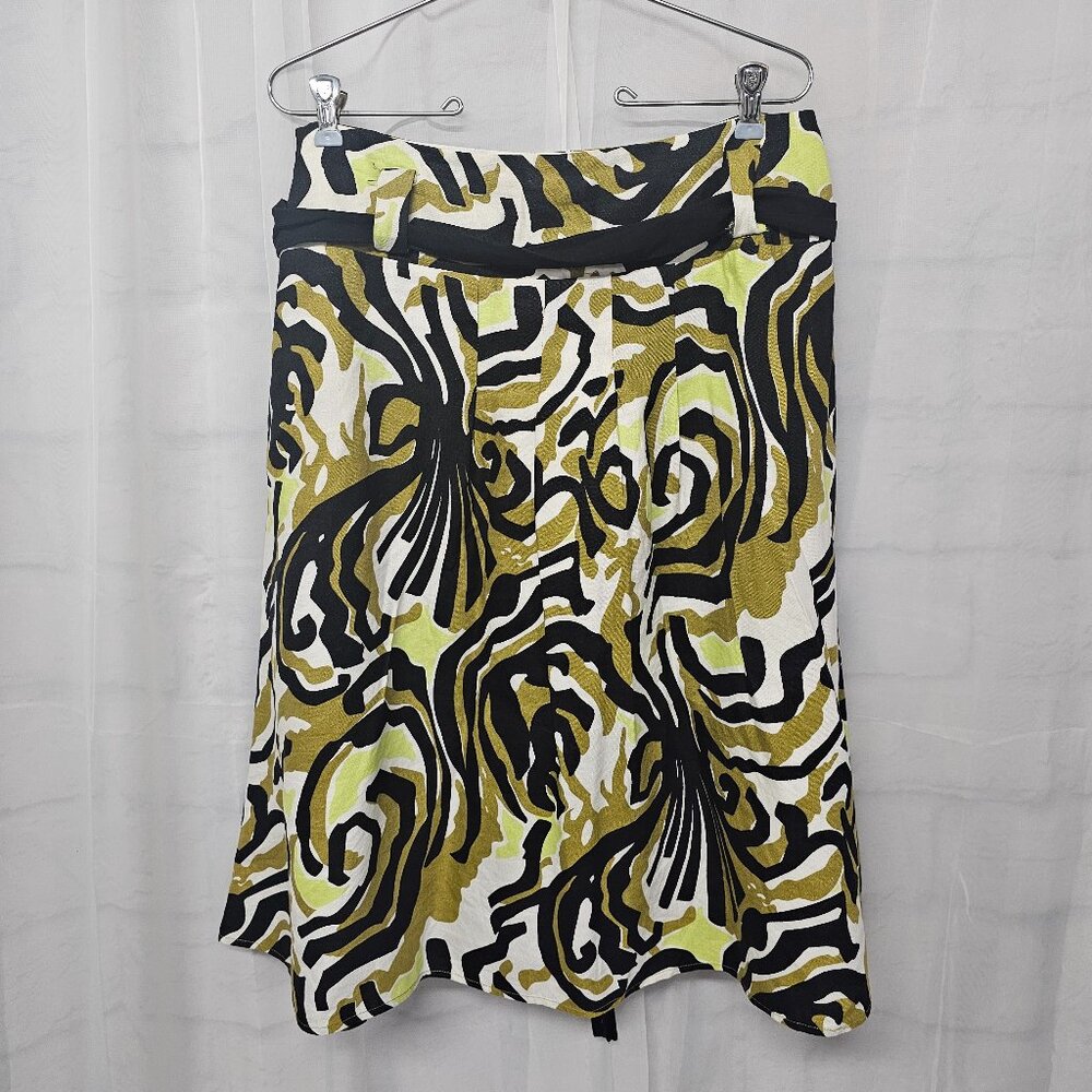Sherry Taylor Skirt Grunge Punk Tribal Green Black Belted A-Line Pleated M